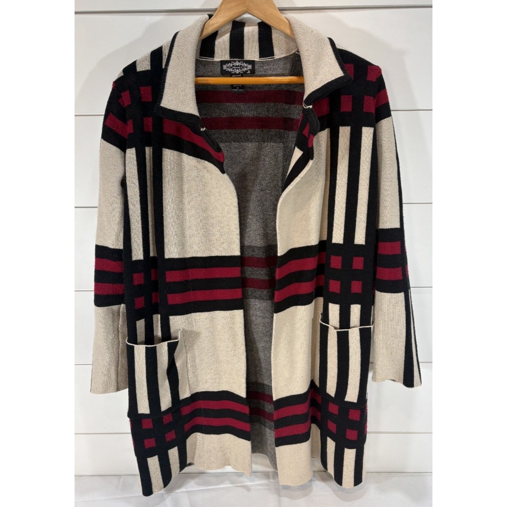 Oliver O By Escio Plaid Cardigan Sweater Blazer Jacket S Pockets Longline Preppy